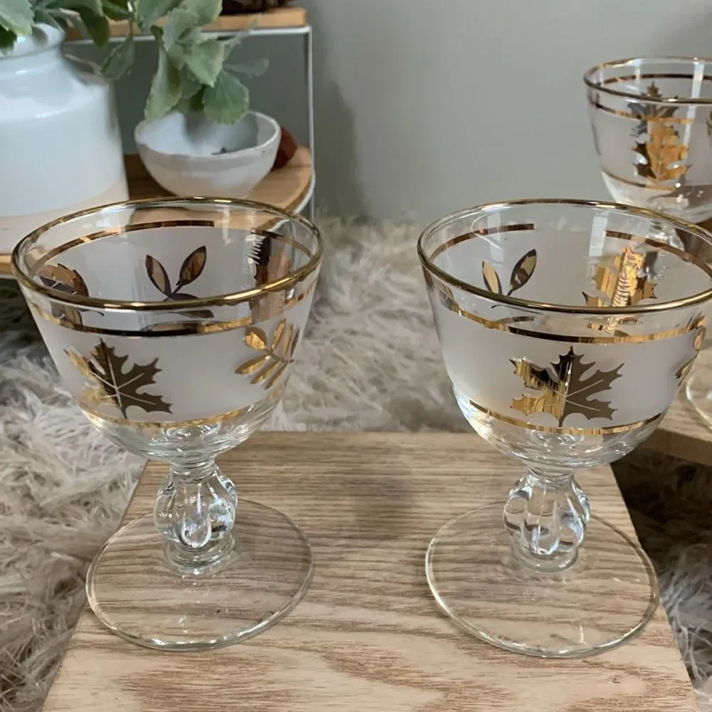 Vintage Golden Foliage‎ Libby 8982 4oz Cocktail Glasses Set Of 6 Made In USA